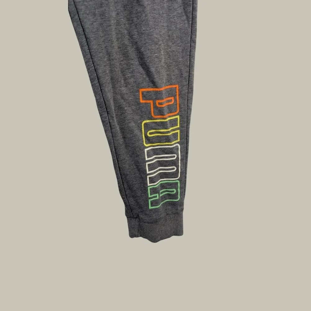 Puma Youth Boys Large‎ 14-16 Joggers Gray Sweatpants Multi Color Logo Athletic